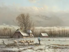 André Balyon, Farm Scene in Winter, Oil on canvas