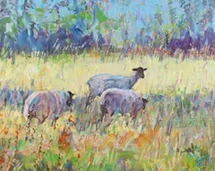 J. Pratt, Sheep in California Meadow, Oil on canvas