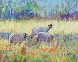 J. Pratt, Sheep in California Meadow, Oil on canvas