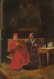 A. Lamoureux, Two Cardinals Having Tea, Oil on canvas