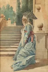 J. Silvestro, Woman with Parasol, Watercolor