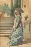 J. Silvestro, Woman with Parasol, Watercolor