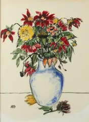 K. H. Ara, Floral Bouquet in Vase, Gouache on paper laid on board