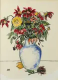 K. H. Ara, Floral Bouquet in Vase, Gouache on paper laid on board