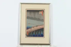 Wutagawa Hiroshige, Bridge, Ink and color woodcut print, signed and