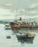 Harbor Scene by Continental School, HARBOR SCENE, oil on board, sold Apr 2016