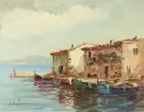 Greek School, Along the Coast, Oil on canvas