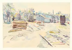 F. Richardson Murray, Railroad Stop, RAILROAD STOP, watercolor