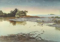 Joan Howe, Starlit Landscape, Watercolor