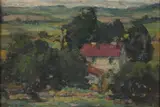 Landscape with House by American School, LANDSCAPE WITH HOUSE, oil on board, sold Apr 2016