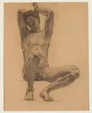 Allyn Cox, Study of MALE NUDE WITH RAISED ARMS, Study of MALE NUDE WITH RAISED ARMS, charcoal on paper