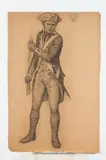 Allyn Cox, Untitled, Study of Revolutionary War Soldier with Rifle, charcoal on paper