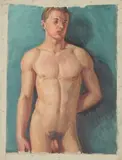 Allyn Cox, Young Male Nude, YOUNG MALE NUDE, oil on unstretched canvas, circa 1940's