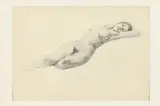 Allyn Cox, Nude Study of Reclining Female with Arms Behind Her Head, graphite on paper, early work, Nude Study of Reclining Female with Arms Behind Her Head, graphite on paper, early work