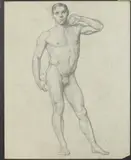 Allyn Cox, Study of Nude Man Holding Barbells, graphite on paper, early work, Study of Nude Man Holding Barbells, graphite on paper, early work