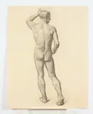 Allyn Cox, Male Nude Study from the Rear, MALE NUDE STUDY FROM THE REAR, charcoal on paper