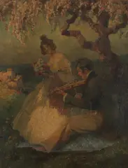 R.A. Hager, Courtship, Oil on canvas