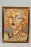 Portrait of Woman in Glasses with Male Nude by American School, PORTRAIT OF WOMAN IN GLASSES WITH MALE NUDE, oil on board, sold Apr 2016
