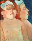 Joan Erbe, Blue Bows, Oil on board