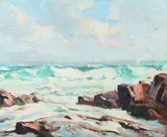 Benjamin Kilvert, Rocky Coast, Oil on panel