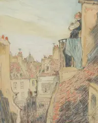 James Moore Preston, Roof Tops, Watercolor and pastel