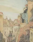 James Moore Preston, Roof Tops, Watercolor and pastel