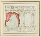Continental School, Architectural Rendering of Interior with Red Curtain, ARCHITECTURAL RENDERING OF INTERIOR WITH RED CURTAIN, watercolor and gouache