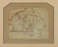 FAINTING VIRGIN, pen and brown ink by Luca Cambiaso, FAINTING VIRGIN, pen and brown ink., sold Apr 2016