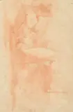 Italian School, Study of Male Nude with Leg Lifted, Red chalk drawing on paper