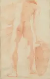 Italian School, Study of Male Nude with Urn, Red chalk drawing on paper