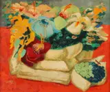 Jean de Botton, Still Life of Hibiscus and Grapes, Oil on canvas