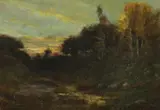 William Keith, Sunset Along California Stream, Oil on canvas