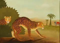 Ron Lee Van Sweringen, Two Leopards, TWO LEOPARDS, oil on board