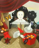 Ron Lee Van Sweringen, Portrait of Elegant Lady with Grapes, Oil on board