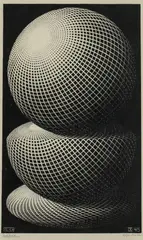 M. C. Escher, Three Spheres I, Slight mat burn around print with an area of foxing lower left corner in edge of margin