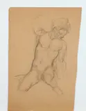 Allyn Cox, Ignudo Supporting Fountain, Charcoal on paper