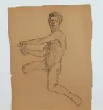Allyn Cox, Study for Male Nude Riding Seabeast, Charcoal on paper
