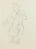 Allyn Cox, Two Works : Male Nude Stupy of a Man Playing the Cello and Male Nude Study of a Man Playing the Flute, Pencil on paper