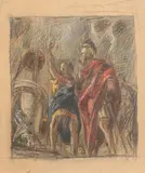 Allyn Cox, Study of Cartoon of Ventidius and Antony, Crayon and charcoal on paper