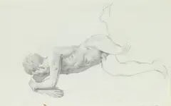 Allyn Cox, Two Works : Male Nude Studies, Graphite on paper