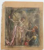 Allyn Cox, Study for Cartoon of Cleopatra Meeting Octavia and Her Children, Crayon and charcoal on paper