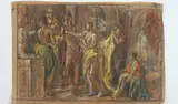 Allyn Cox, Study for Cartoon of Cleopatra, Crayon and charcoal on paper