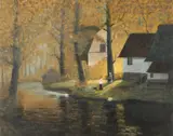 Women Washing by Stream by American School, WOMEN WASHING BY STREAM, oil on board, offered Jun 2016