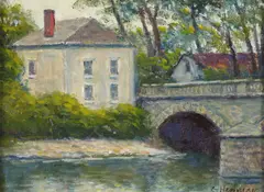 Gerald Hennesy, Bridge at Cubjac, Oil on board