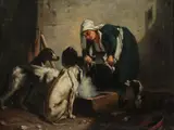 Dogs by Continental School, AT TROUGH WITH KEEPER, oil on canvas, sold Jun 2016