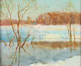 Landscape in Snow by American School, Oil on board, sold Jun 2016