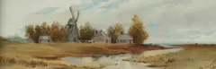M. Riley, Windmill by Water, Oil on canvas
