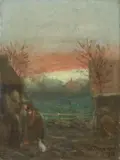 Jacob Taanman, Farm Landscape at Sunset, Oil on panel