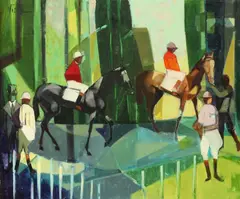 P. Vidal, Horses and Jockeys in the Paddock, Oil on canvas