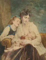Antonio Bignoli, Mother and Daughter with Infant, Watercolor